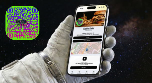 Mobile ordering page and QR code mockup for a food truck.